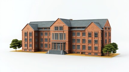 Detailed miniature model of a three story brick building