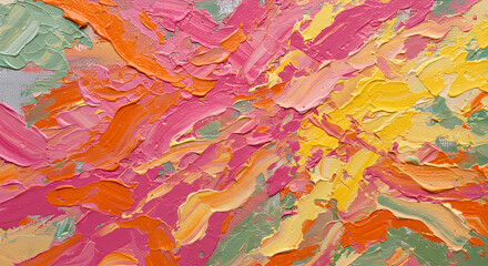 Vibrant Abstract Oil Painting Texture Pink Orange Yellow Swirls