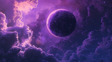 Celestial sphere emerges amidst vibrant purple ethereal clouds formation