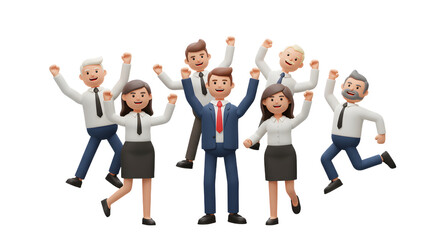Fototapeta premium Business Team Celebrating Success with Raised Arms and Cheerful Expressions