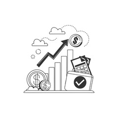 House and money icons form a business chart vector illustration, a home finance infographic design