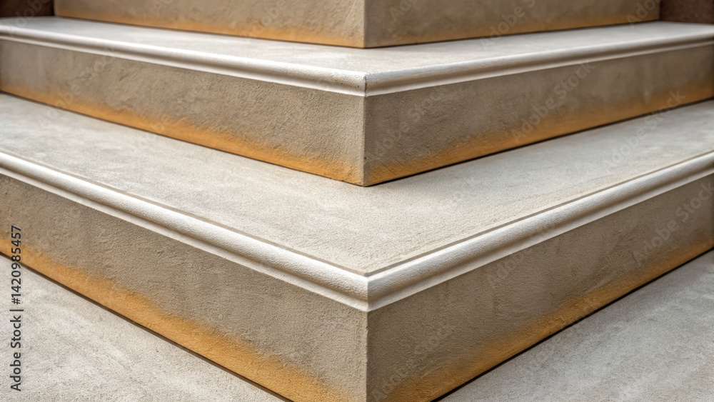 Poster close up of corner repair on concrete stair, showcasing smooth texture and clean lines. subtle color