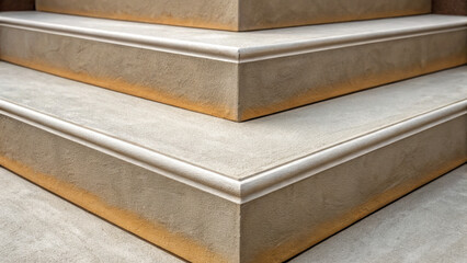 close up of corner repair on concrete stair, showcasing smooth texture and clean lines. subtle color gradient adds depth and character to structure, enhancing its visual appeal
