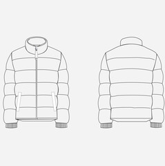 Men's puffa jacket design flat sketch Illustration for outerwear in winter. © Sharmin Samad