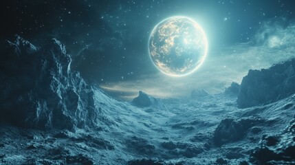 Fototapeta premium Lunar Surface with Earth in the Sky