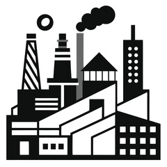 Black and White Factory Illustration with Smoke