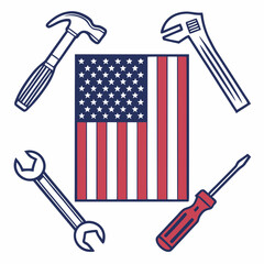 American Flag with Tools Vector – AI Design File on White Background