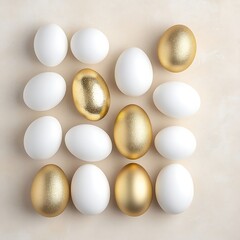Gold Eggs, White Eggs, Beige Surface