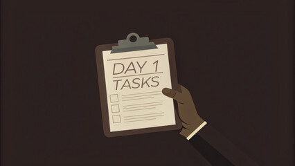 hand holding clipboard checklist day 1 tasks
