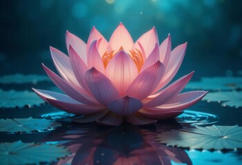 Serene Pink Lotus Flower on Tranquil Water Surface