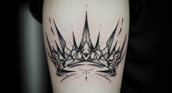 Crown Tattoo Design on Arm Fine Line Blackwork Style Cool Art