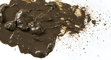 Dark Brown Mud Texture Thick Gooey Mud Splatter on White Background