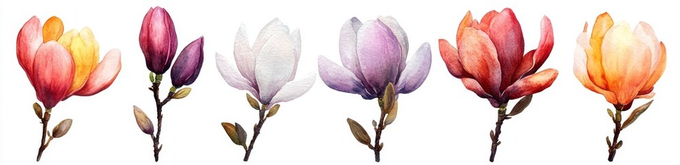 Vibrant Magnolia Blooms in Watercolor