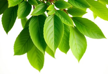 Fototapeta premium Vibrant green leaves, crisp detail, pure white background , clipart, environmental