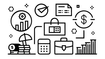 Editable icons for budgeting in line vector style with symbols of money allocation, savings, and cost analysis for financial planning and accounting use cases