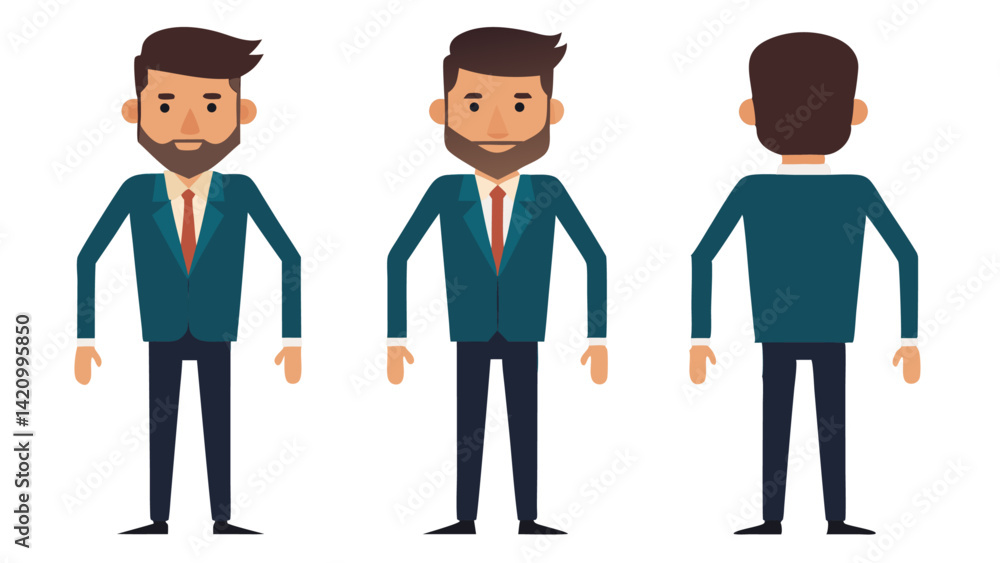 Poster businessman character constructor designed for animation, ideal for creating dynamic scenes in profe