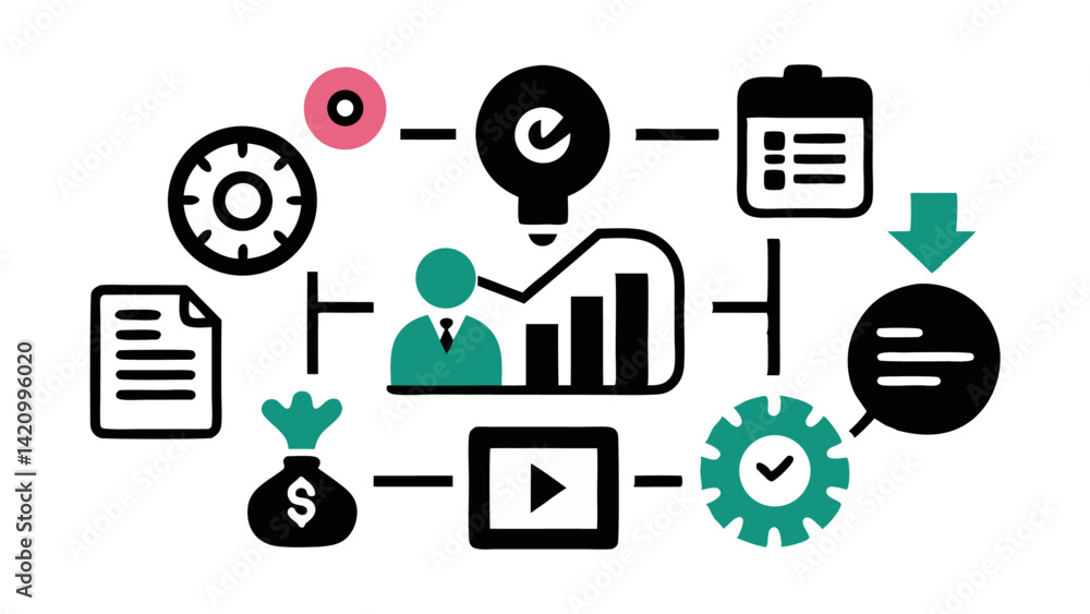 Poster vector icon pack with editable lines illustrating business projects, perfect for timelines, project 