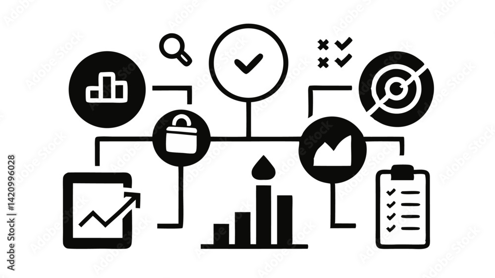 Poster professional editable icon set showcasing project planning and management visuals, ideal for busines