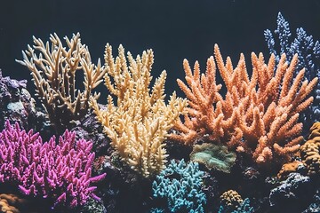 Obraz premium Vibrant coral reef ecosystem in various hues.