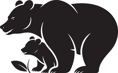 Vector illustration of a silhouetted mother bear and cub