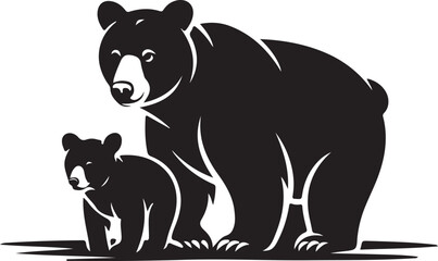Vector illustration of a silhouetted mother bear and cub