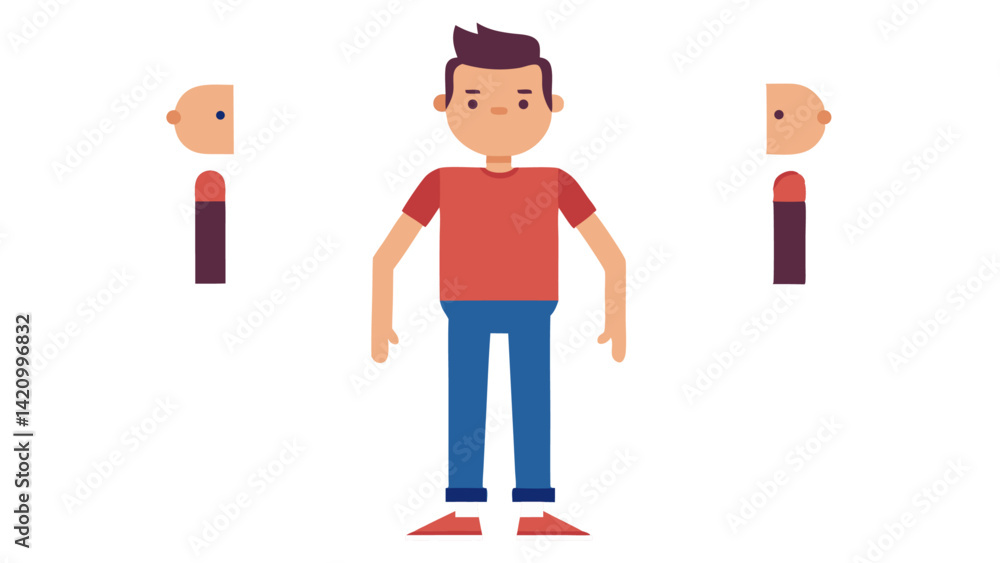 Poster animated casual male avatar constructor featuring editable elements ideal for motion design explaine