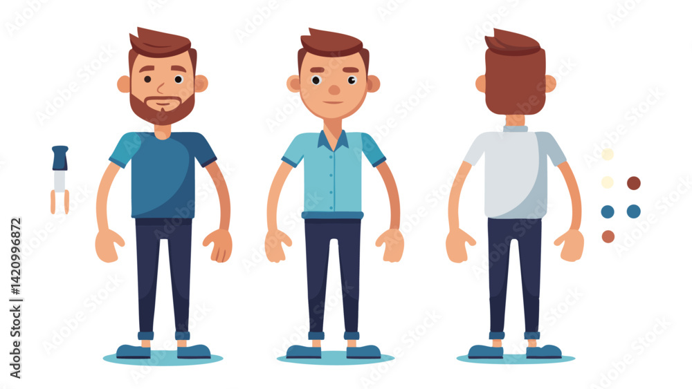 Poster casual man character constructor enables creation of animated male characters suited for explainer v