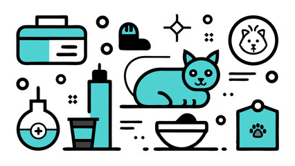 Cat care line editable icon set designed as vector illustrations includes grooming feeding pet care medical and hygiene symbols for veterinary and pet service use