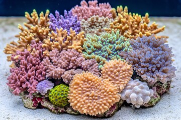 Obraz premium Vibrant coral reef display showcasing a variety of colors and shapes.