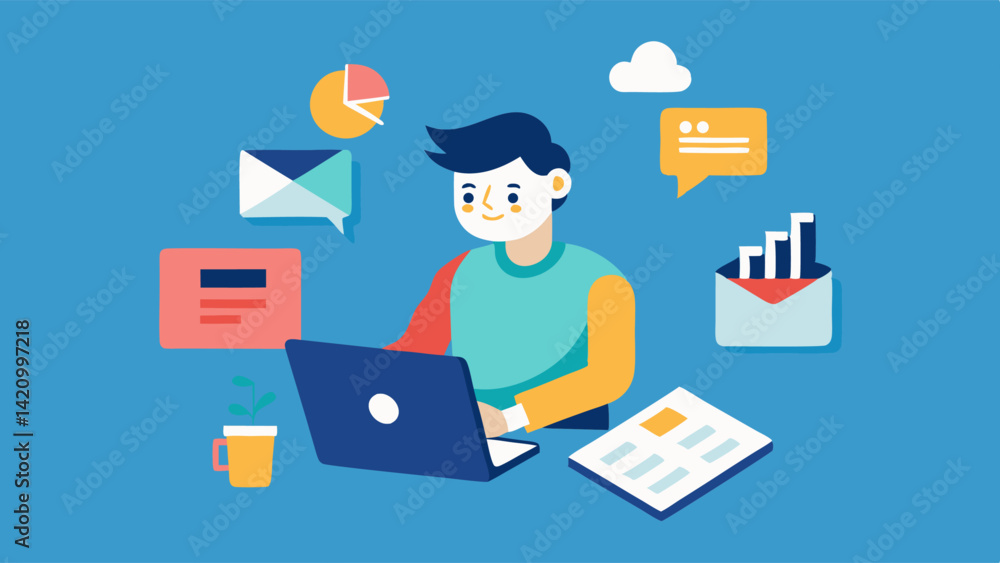 Poster a dedicated character is working in content creation and using advanced analytics tools powered by a