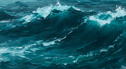 Dramatic Ocean Waves Impasto Painting Teal and White Abstract Seascape Art
