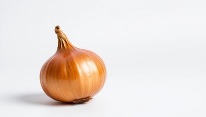 Single onion against white backdrop