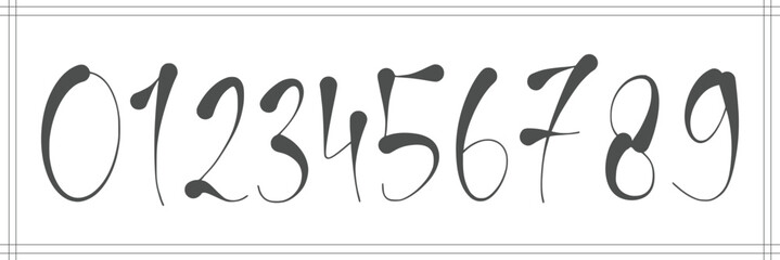 Set of brush stroke, marker textured numbers. Numbers 1, 2, 3, 4, 5, 6, 7, 8, 9, 0. Stylish hand draw brush painted numbers set. Bold brush drawn grunge. Dirty texture vector. Rough brush strokes.  