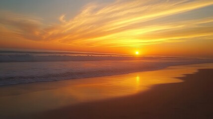 Fototapeta premium Ocean sunset beach waves tranquil sky