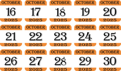 October calendar 2025 icon set.Calendar Event schedule date.calendar date icon on white background.Agenda plan, october month schedule calendar and Time planner.Meeting appointment time.