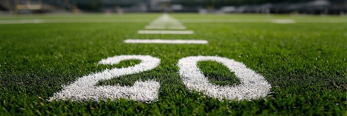 Close-up of yard lines marked on a field