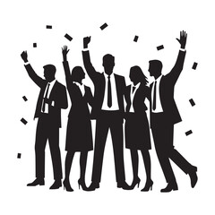 Happy business people party Silhouettes premium vector template White Background.