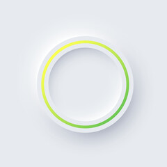 Round color frame with illuminated neon border on white background. Glowing white circle frame with color line. Modern abstract futuristic geometric vector illustration in soft pastel tones.