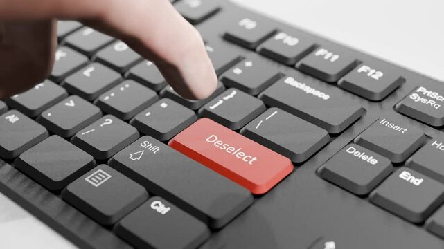 Hand About to Press Red "Deselect" Button on Black Keyboard, 3D Keyboard, Red Deselect Key Animation