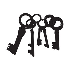 Old keys silhouette White Background.