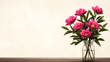 Obraz premium Pink peonies in a clear glass vase