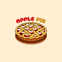 National Apple Pie Day to celebrate on May 13th. A pie topped with apple slices on beige background. Food event banner.