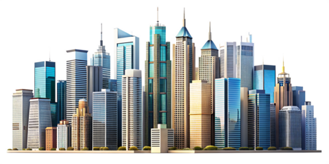 Building City Skyline Isolated on white Background PNG