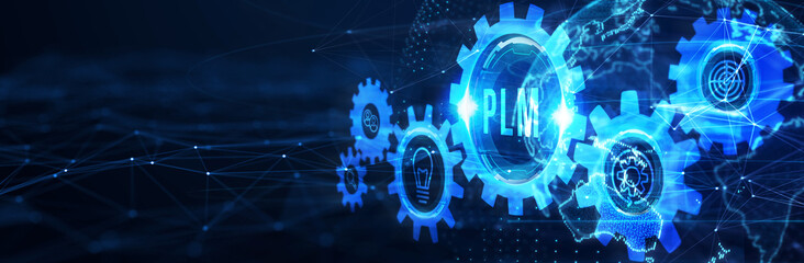 PLM Product lifecycle management system technology concept. Technology, Internet and network concept. 3d illustration