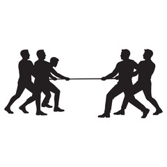 People tug of war very one on the team Silhouettes premium vector template White Background.