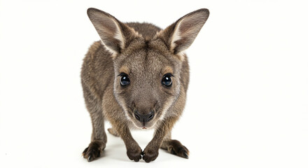 Fototapeta premium Cute Wallaby Standing and Looking at Camera on White Background
