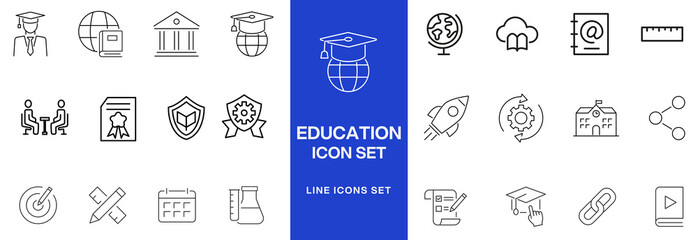 Education line icon collection. Set of vector line icons of education for modern concepts, web, and apps. Set of flat signs and symbols for web and apps.