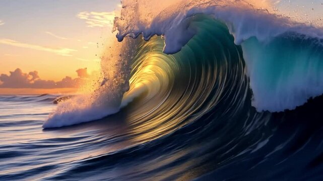 Fresh waves roll on the beach at sunrise