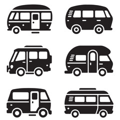 camper vans black vector icon silhouettes
