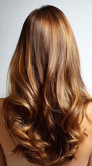 Obraz premium Beautiful model girl with Brown hair strand,silky healthy chestnut wavy hair strand,hair wavy ribbon, with smooth,Keratin straightening,Treatment,straight long hair,procedures,Smooth hairstyle.